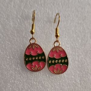 Hand Crafted Pink and Green Egg Drop Earrings